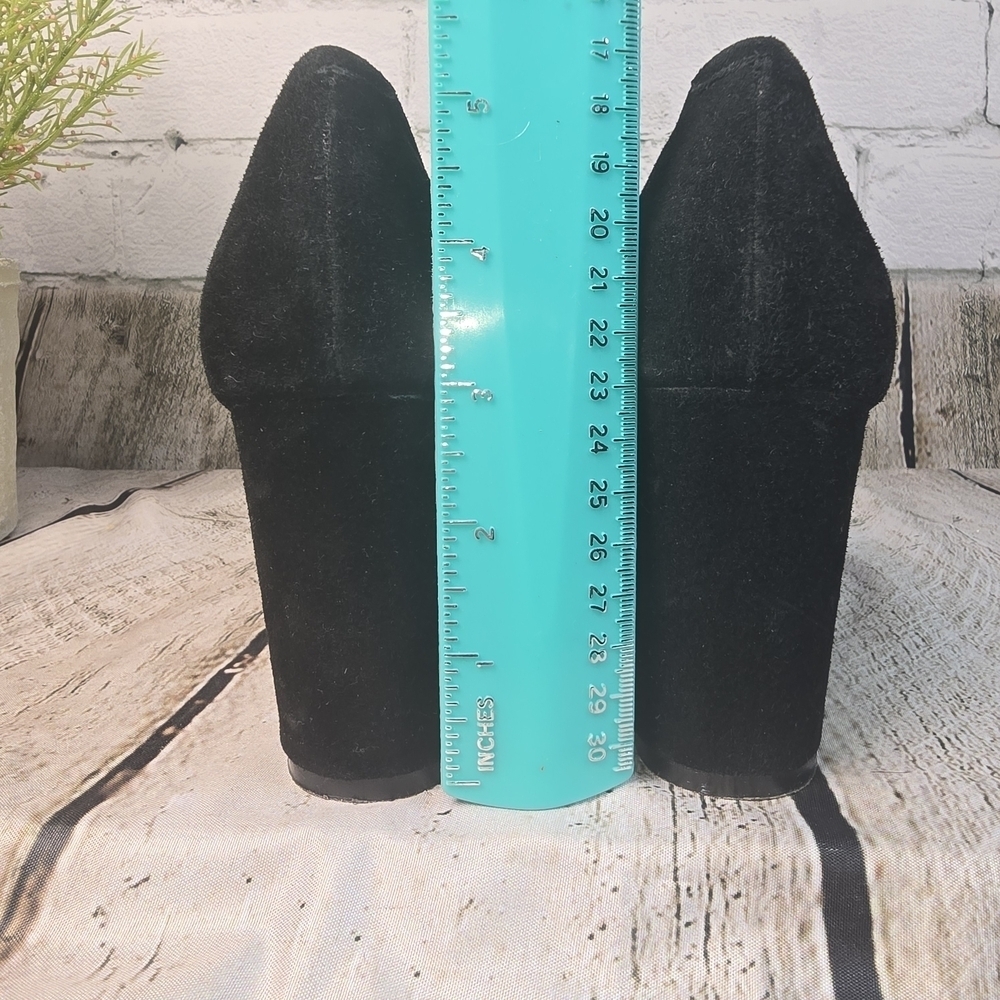 J.JILL BLACK SUEDE LEATHER ROUND TOE SLIP-ON HIGH BLOCK HEEL SHOES WOMENS 8 - Picture 4 of 7